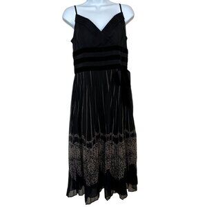 Whimsy Y2k Loft Black Midi Dress Size 8 Elegant Filigree Pleated Midi Romantic